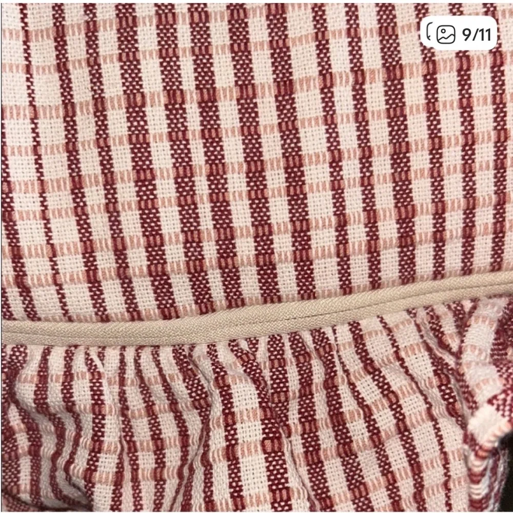 Studio McGee 24” c 24” Uneven Plaid Burgundy/Cream with Ruffle Accent Pillow